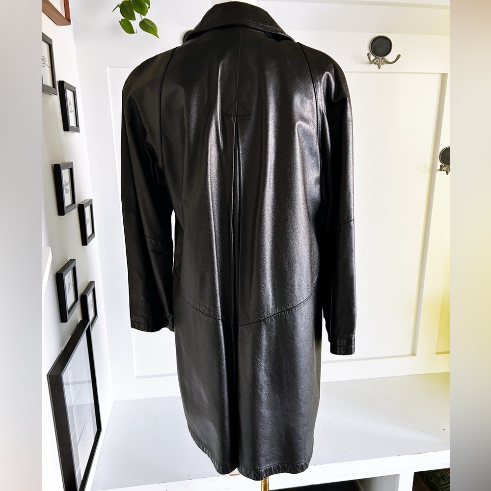 Wilsons Leather Black Genuine Leather Coat | Classic Longline Trench - Picture 2 of 8